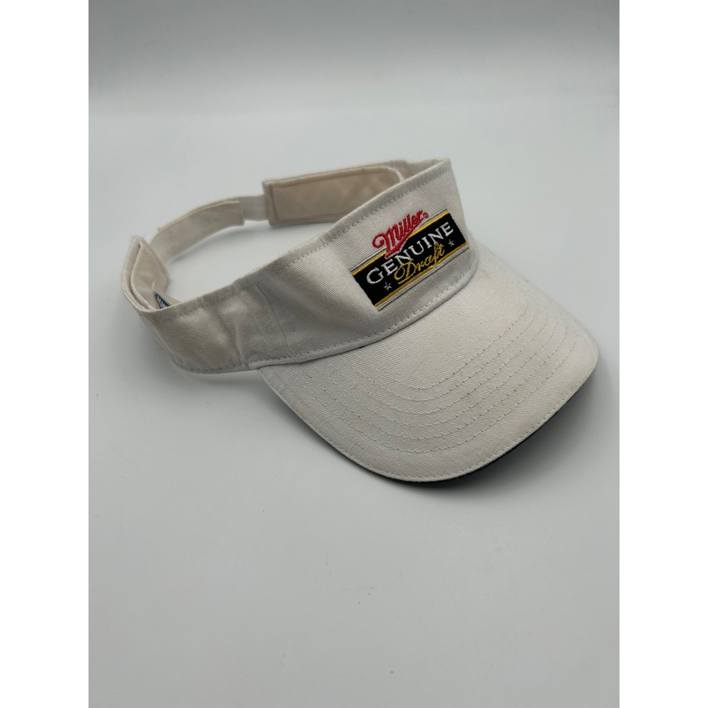 Miller Genuine Draft Beer Sun Visor Hat White Adjustable Strap Brewery Logo